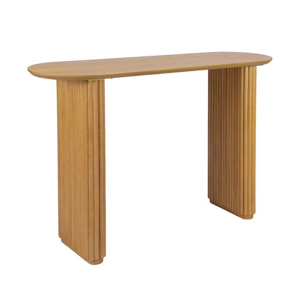 Consolle ovale in legno di hevea impiallacciato rovere, quercia