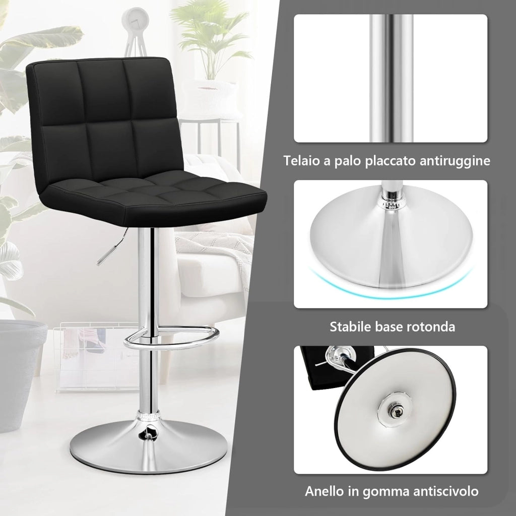 Set Sedie da Bar in Ecopelle con Altezza Regolabile, Seduta Girevole a 360°, Poggiapiedi e Base Metallica Antiscivolo, Sgabelli da Pranzo per Isola Cucina Bar, Portata 150 kg (Nero,2)