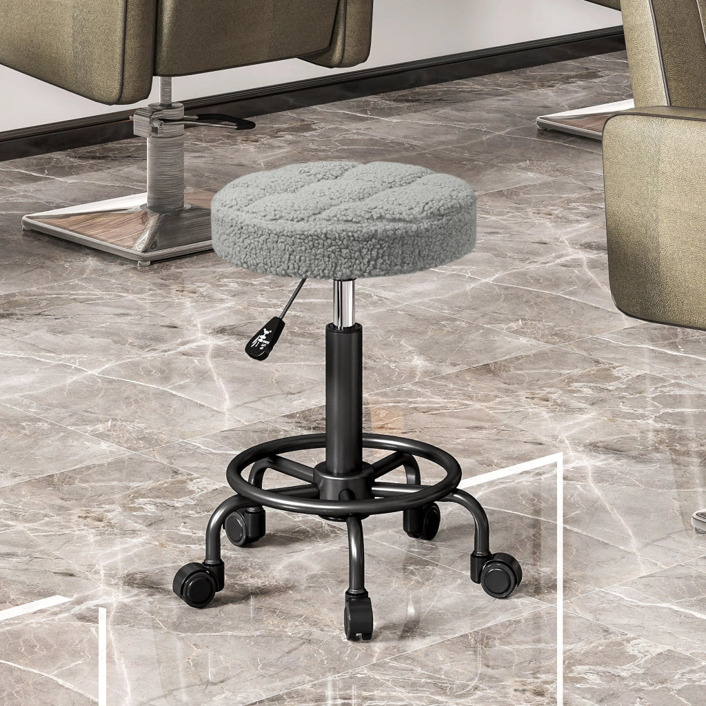Sgabello Girevole con Ruote ¨C Zephmum ¨C Grigio Tessuto Altezza Regolabile 50-66 cm