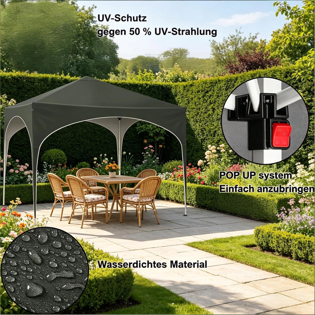 GAZEBO 3 x 3 m Grigio in metallo e tessuto Oxford 210D con tetto impermeabile