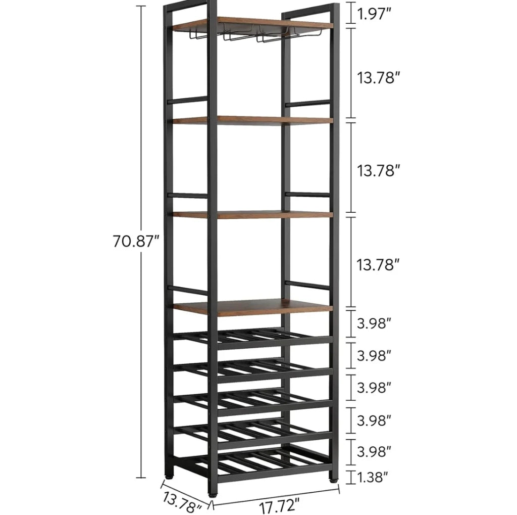 Scaffale portavino con portabicchieri e 4 ripiani