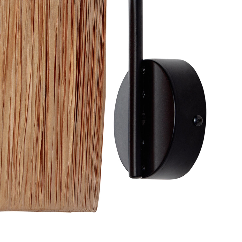 Set di 2 lampade da parete fatte a mano in rafia naturale con foglie di palma e base in metallo stile boho camera da letto