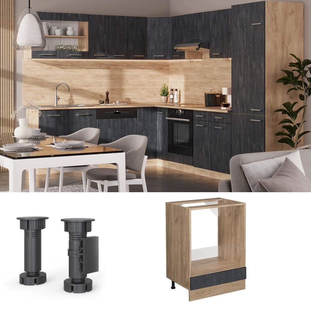 Mobile per forno da incasso R-Line Calce nera/Rovere dorato 60 cm PL Marmo Vicco