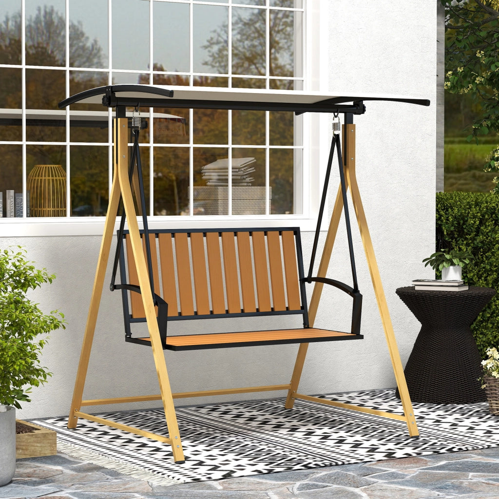 Dondolo da Giardino 2 Posti con Tettoia ¨C Xylo ¨C Metallo Beige 142x112x162 cm