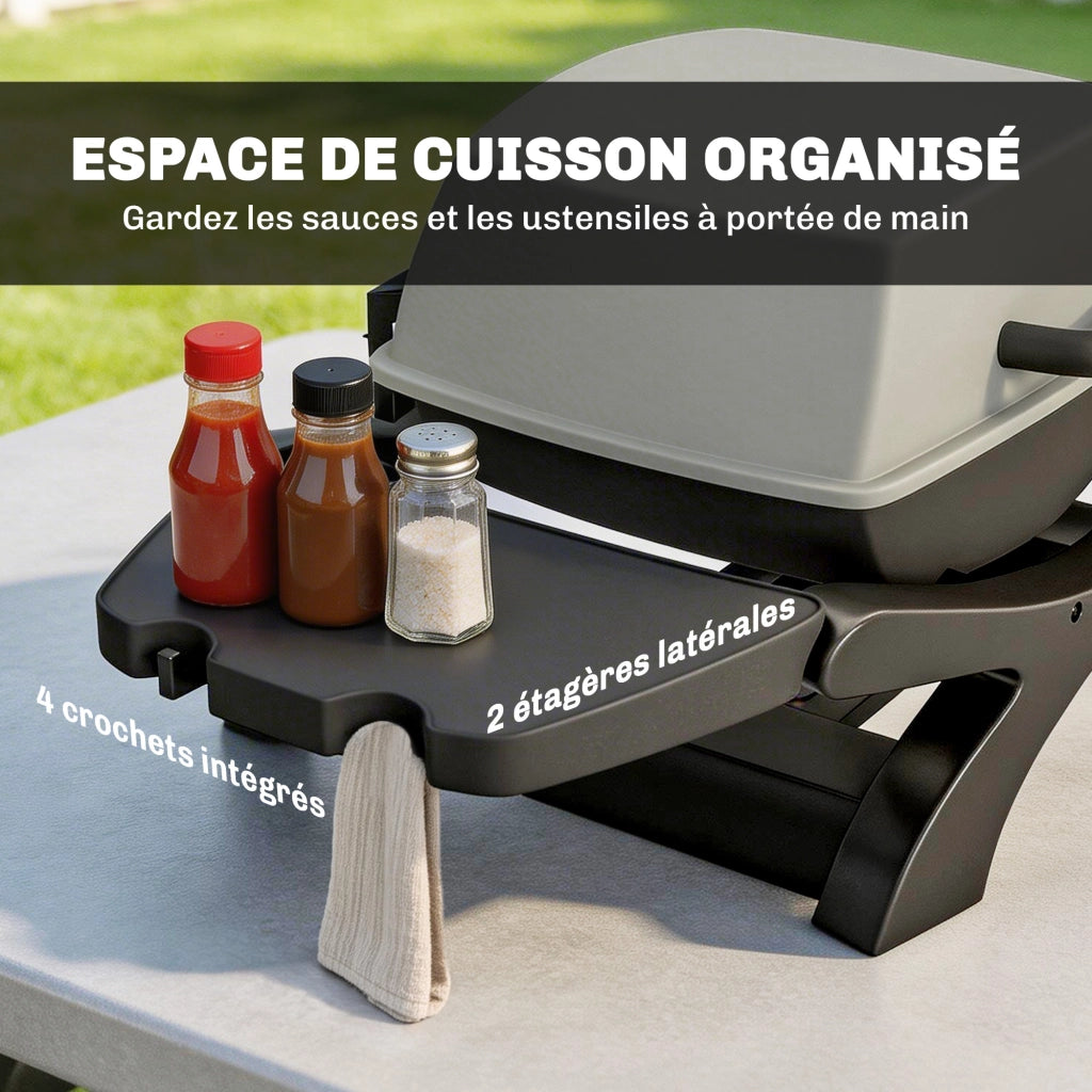 Barbecue elettrico esterno 2300W ¨C zephmum ¨C nero con griglie smaltate e ripiani laterali