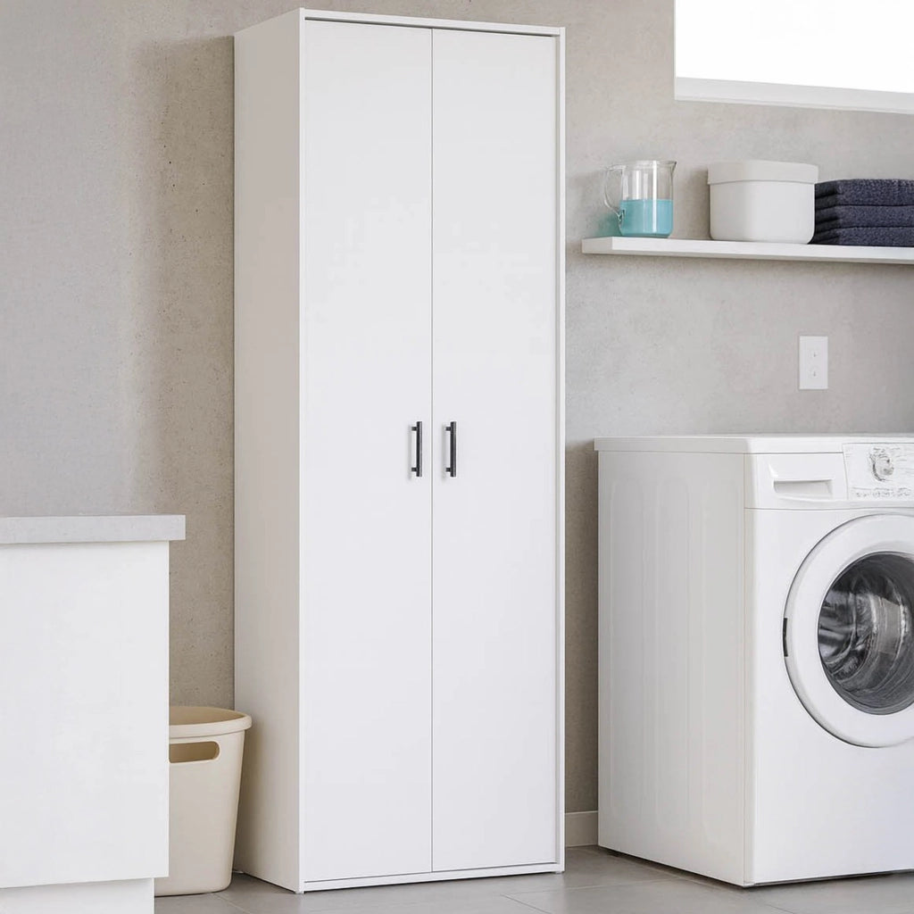 Mileto, Armadio Multiuso 2 Ante 3 Ripiani, 40x206h cm Bianco