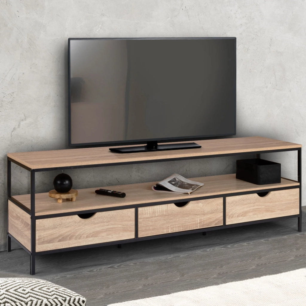 IDMarket - Porta TV DETROIT da 160 cm con 3 cassetti dal design industriale
