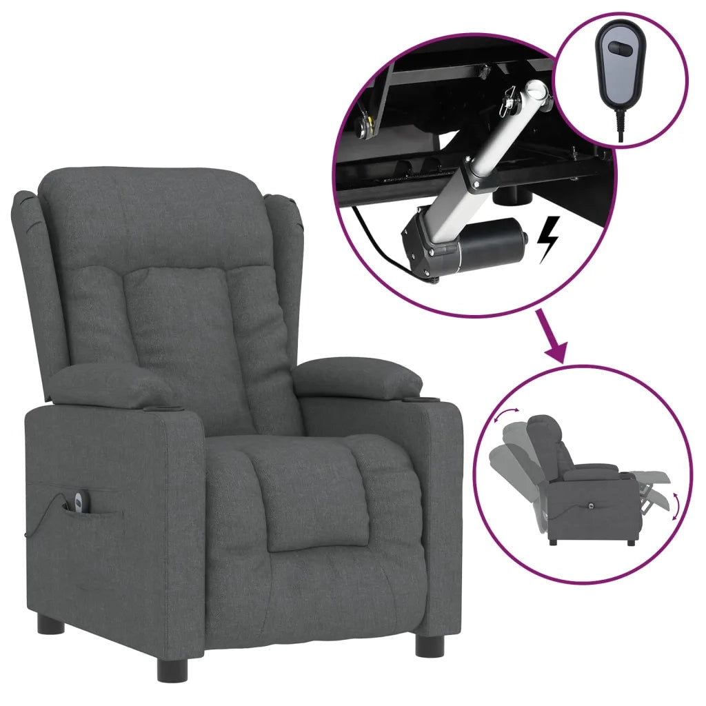 Poltrona | Sedia Relax Elettrica Reclinabile Grigio Scuro in Tessuto