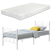 Struttura Letto Singolo in Metallo con Testiera e Pediera in Stile Romantico/Classico con Materasso 90 x 200 cm Letto 1 Piazza - Bianco