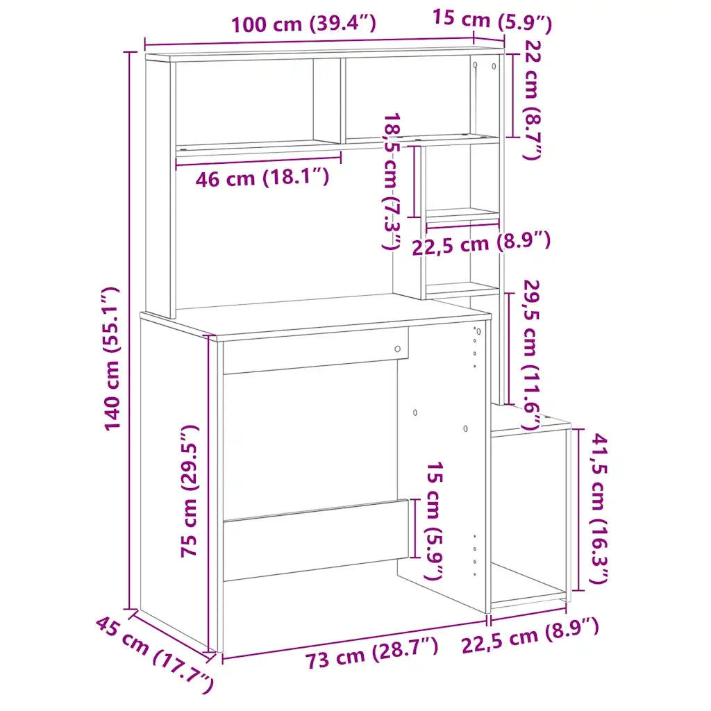 Scrivania Mensole Rovere Fumo 100x45x140 cm Legno Multistrato 860440