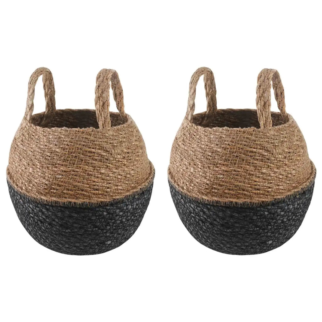 Vaso da fiori con manici 2 pcs Nero Ø 22 x 20 cm