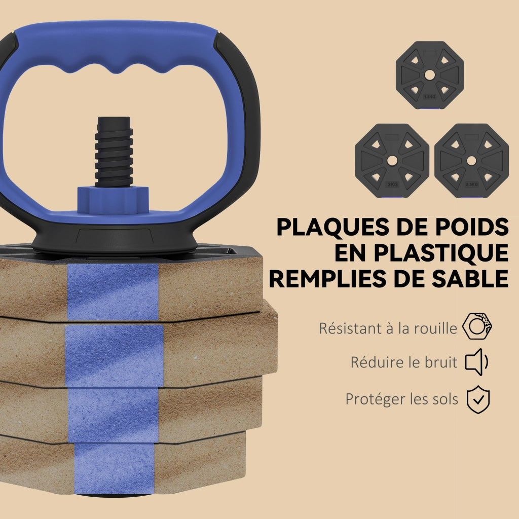 Set manubri regolabile 6 in 1 con kettlebell 25 kg e barra per flessioni ¨C zephmum ¨C blu