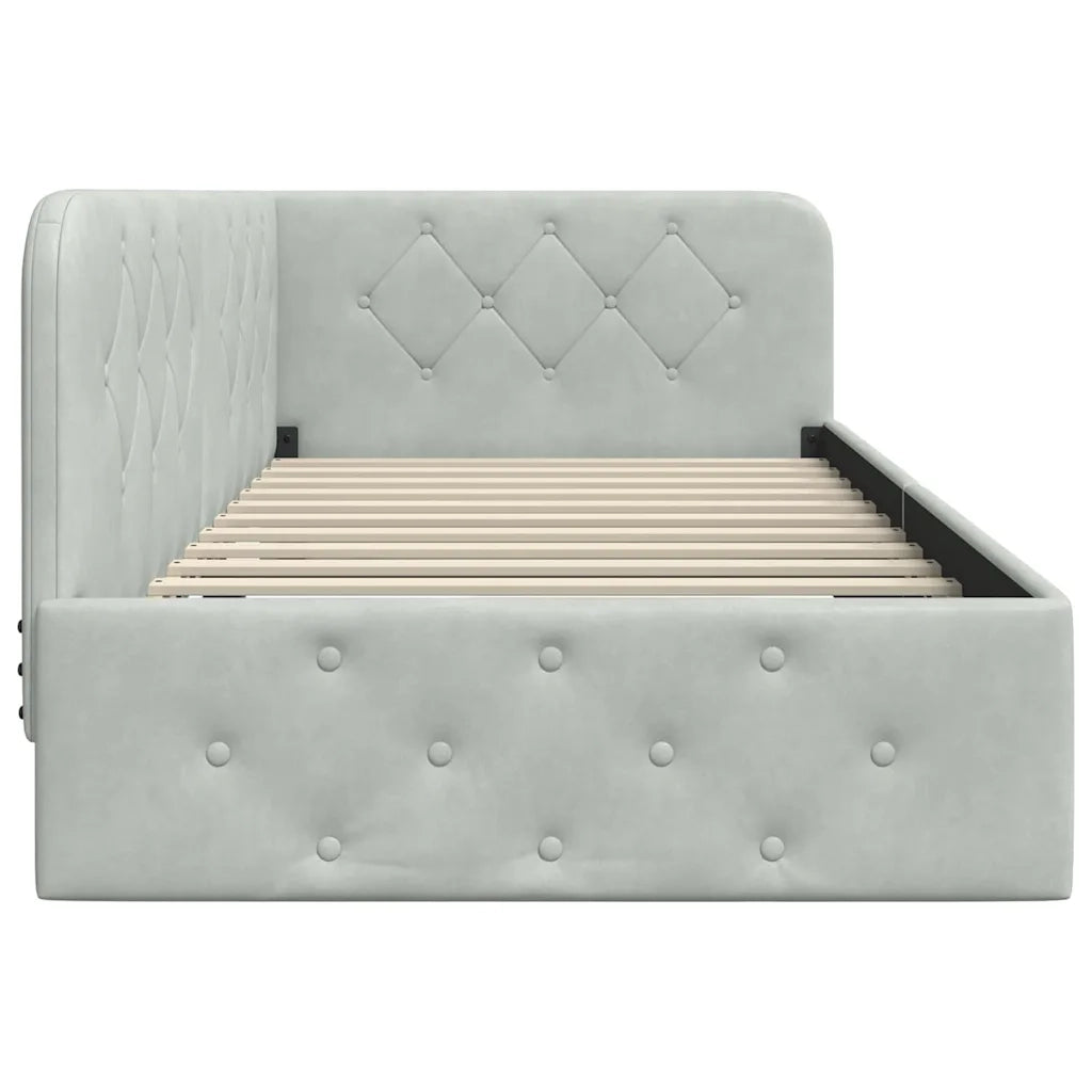 Cornice del letto ad angolo Grigio chiaro 100 x 200 cm Velluto