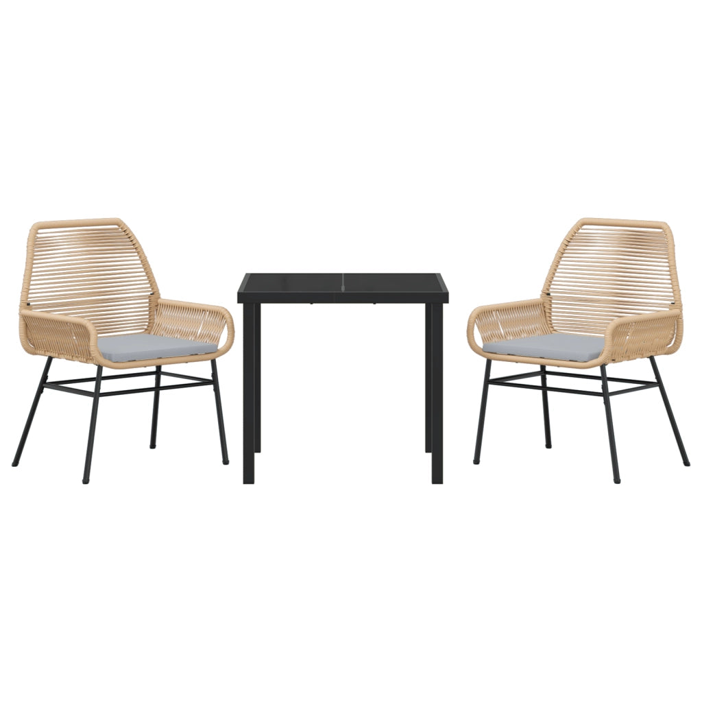 Set da Pranzo da Giardino in 3 Pezzi con Cuscini Marrone Polyrattan