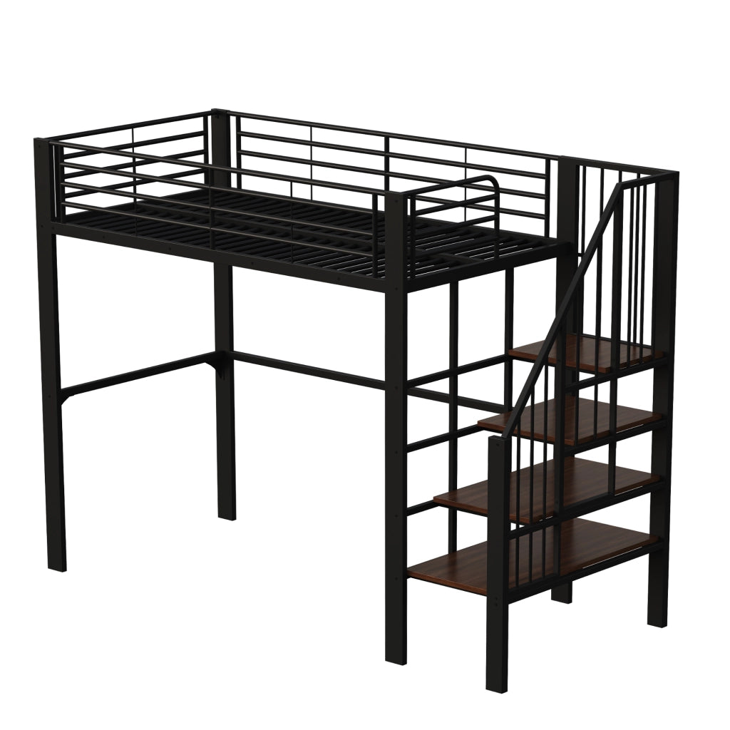 Letto a castello nero in metallo e legno con spazio di stoccaggio 90x200 cm