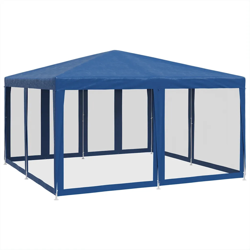 Tenda per Feste con 8 Pareti Laterali in Rete-Tenda Gazebo Blu 4x4 m HDPE