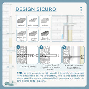 Albero Tiragraffi per Gatti a Soffitto con Palo Regolabile da 225-255 cm in Peluche Bianco