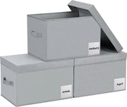 Set di 3 cassetti di archiviazione con coperchio e maniglie per abbigliamento e giocattoli - Grigio chiaro
