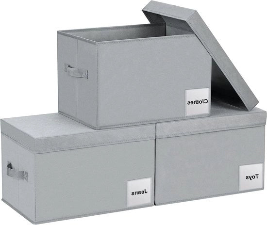 Set di 3 cassetti di archiviazione con coperchio e maniglie per abbigliamento e giocattoli - Grigio chiaro