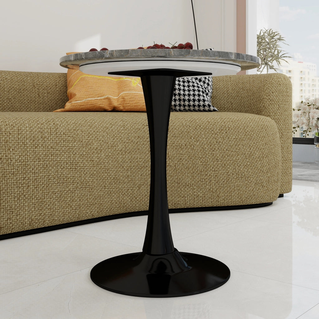 TAVOLINO Rotondo Moderno in Marmo Artificiale Nero/Grigio
