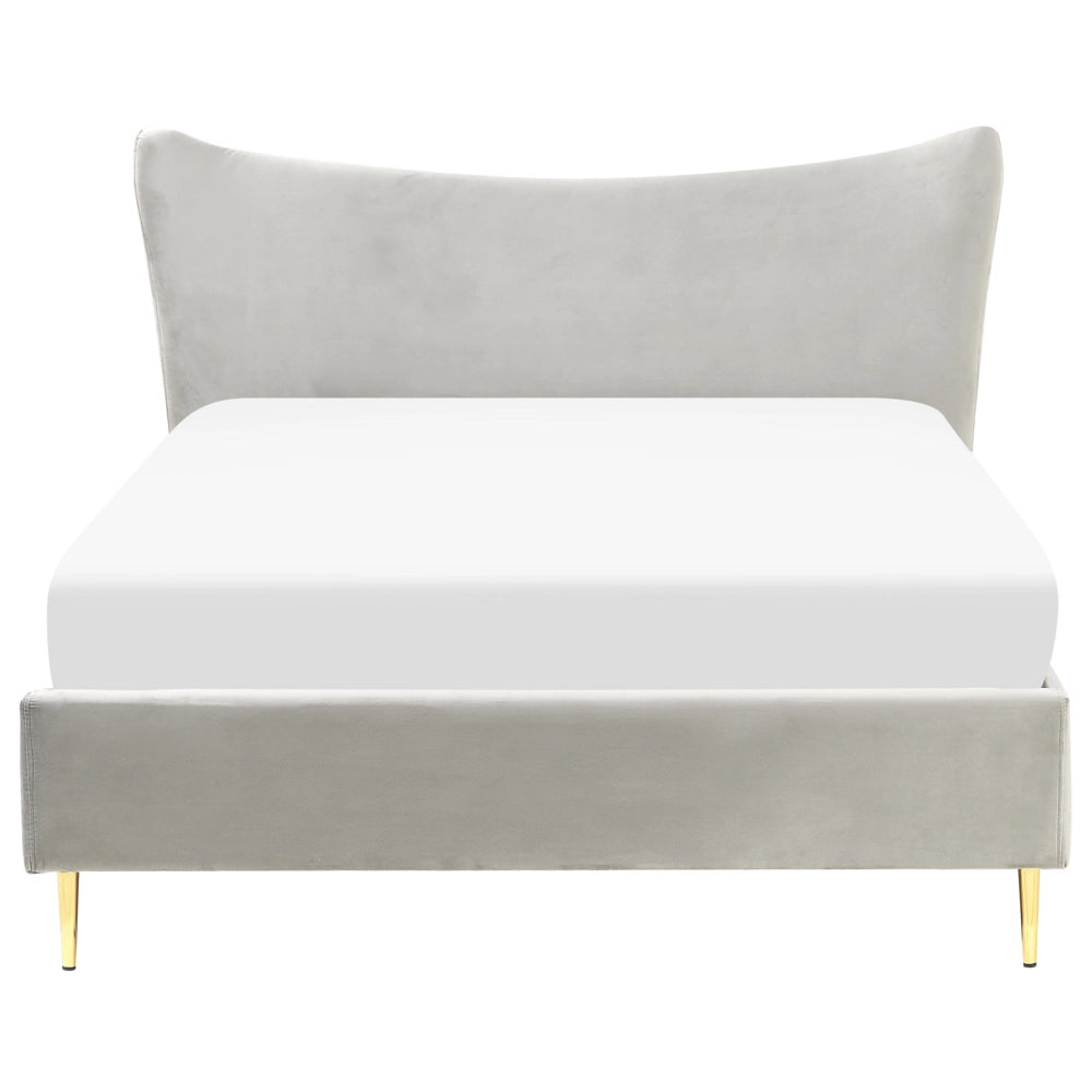 Letto in velluto grigio con struttura 140 x 200 cm gambe imbottite oro testiera stile glamour moderno