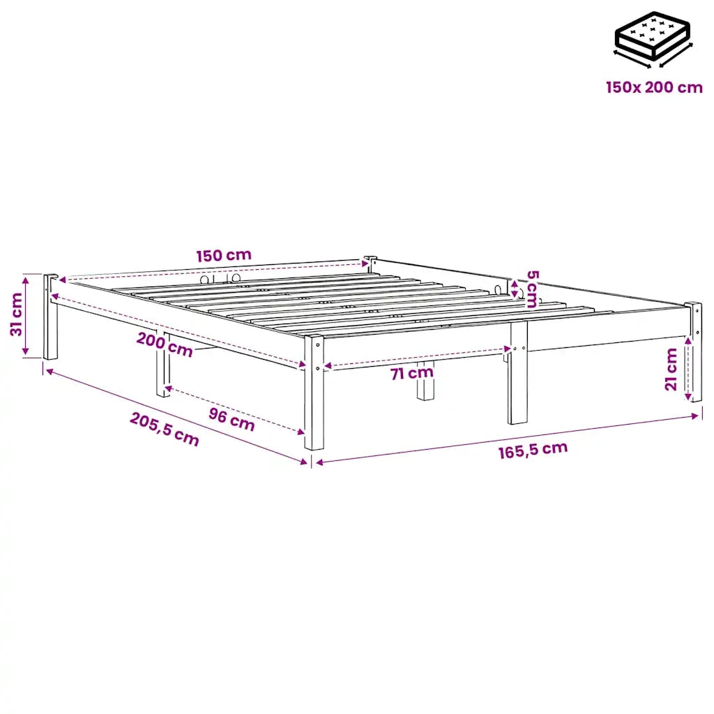 Giroletto Nero in Legno Massello 150x200 cm King Size 810026