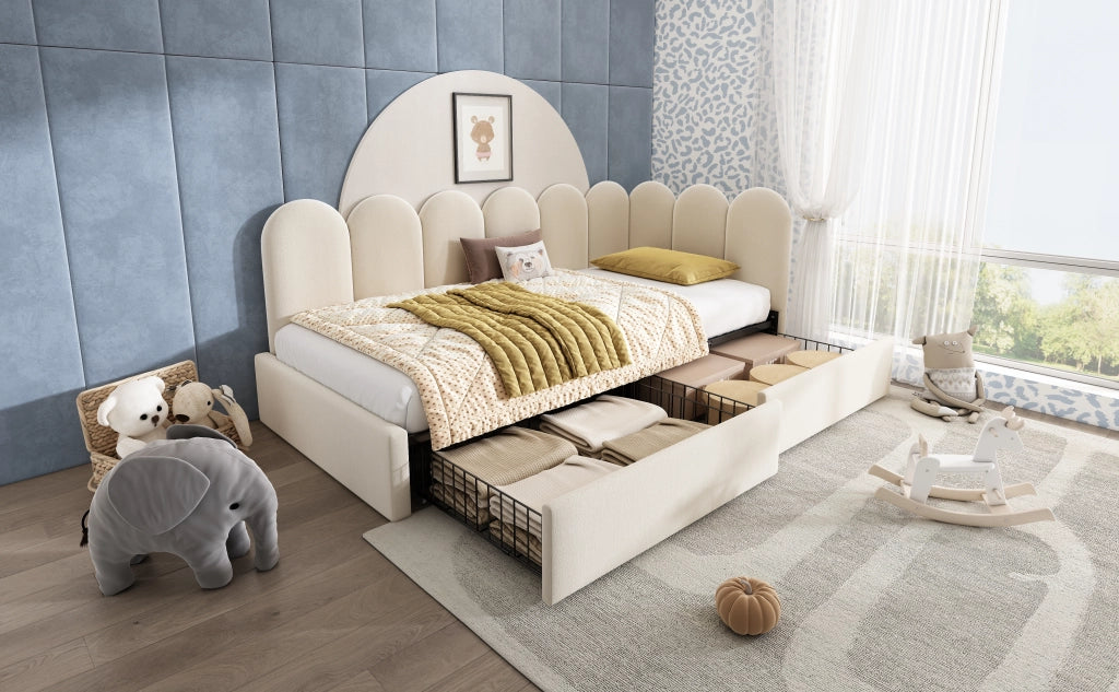 DESMIU Letto singolo 90 × 200 cm con 2 cassetti, senza materasso, in velluto, beige