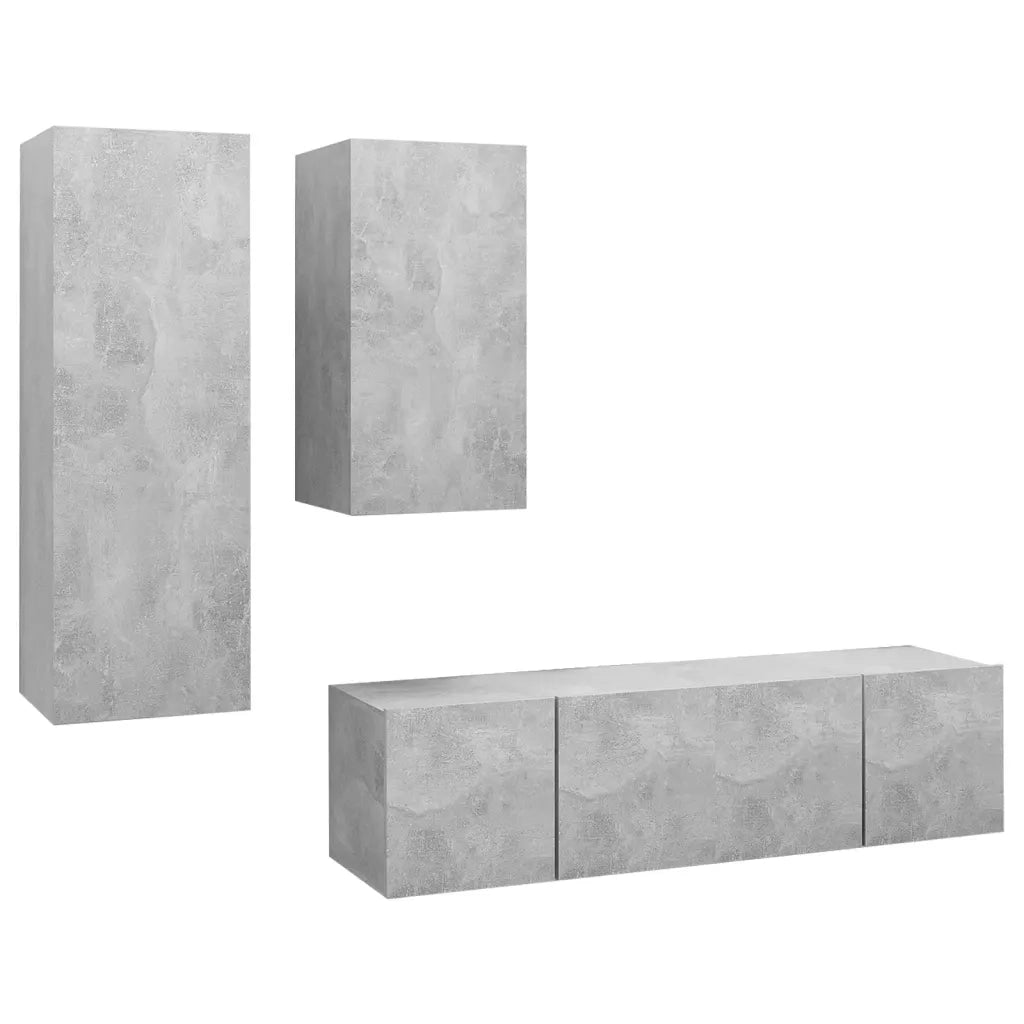 Set di Mobili Porta TV 4 pz Grigio Cemento in Legno Multistrato 3079151