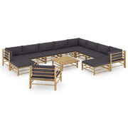 Set Divani da Giardino 12 pz con Cuscini Grigio Scuro in BambÃ¹ cod mxl 52976