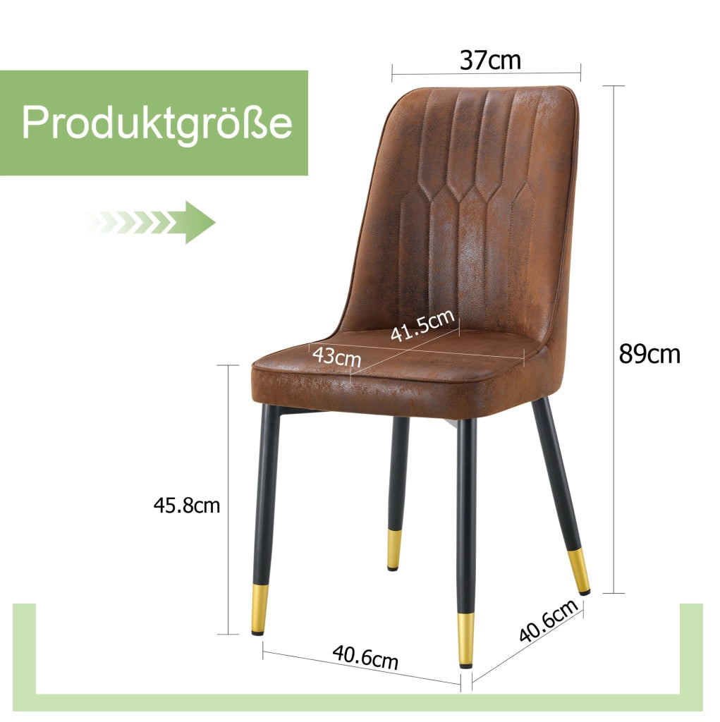 Set di 2 sedie da pranzo moderne con schienale; seduta in tessuto tech marrone e gambe in metallo nero