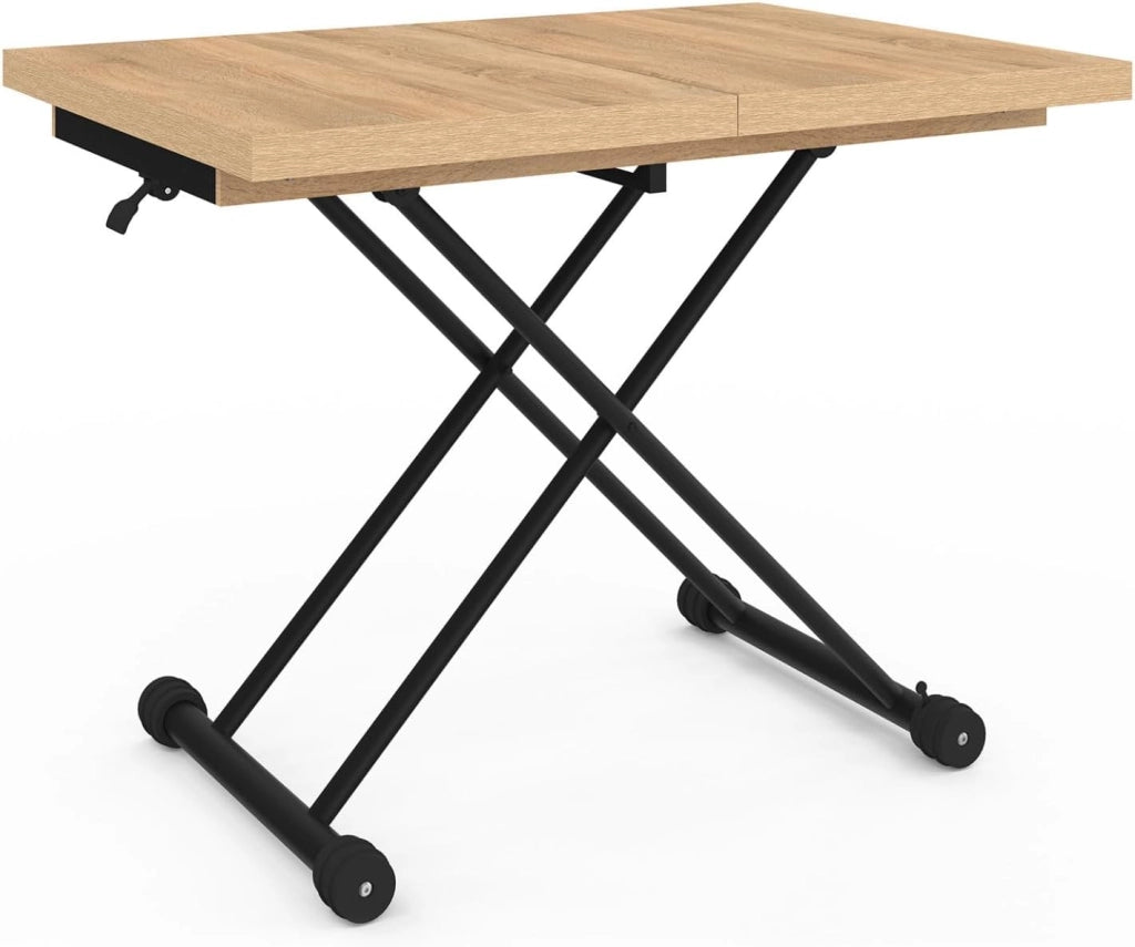 Tavolino di design industriale in legno e nero ALTURA, allungabile e trasformabile in tavolo da pranzo rettangolare