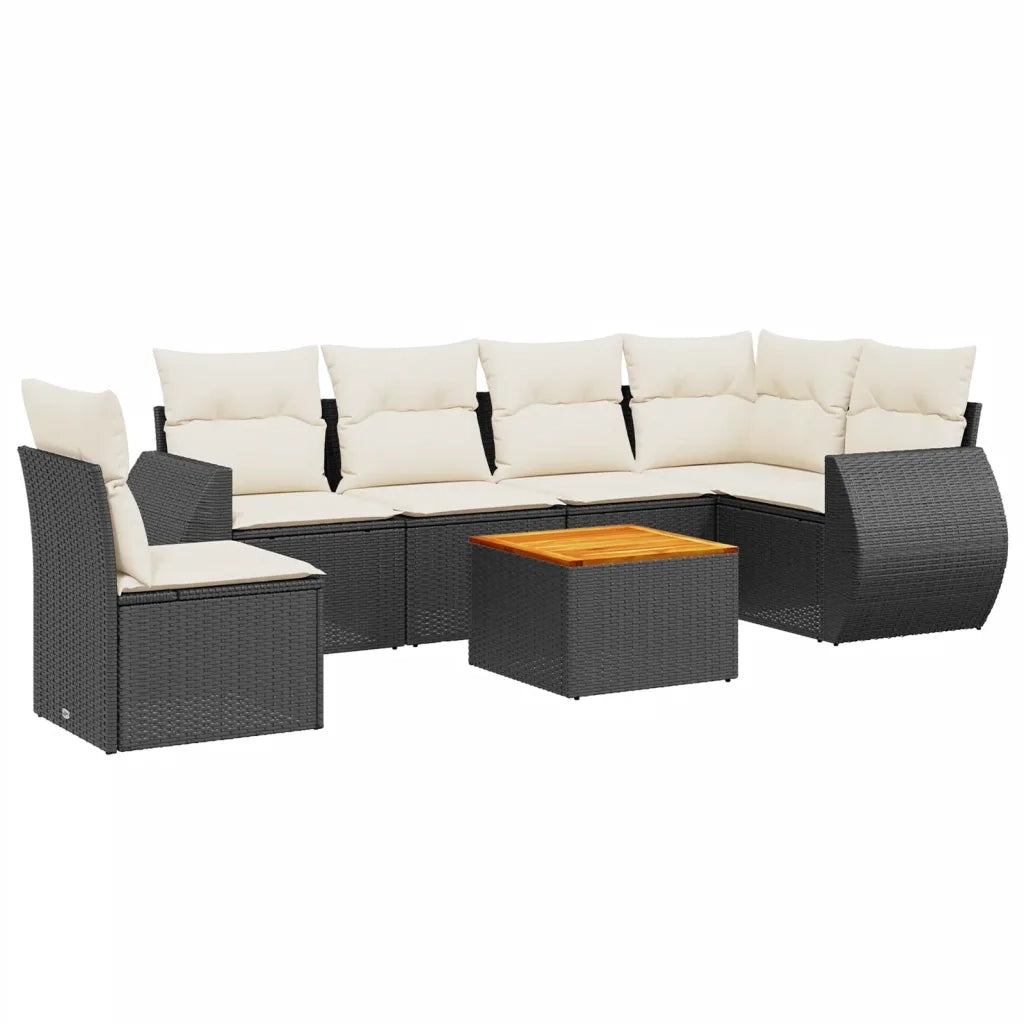 Set Divani da Giardino con Cuscini 7pz Nero Polyrattan