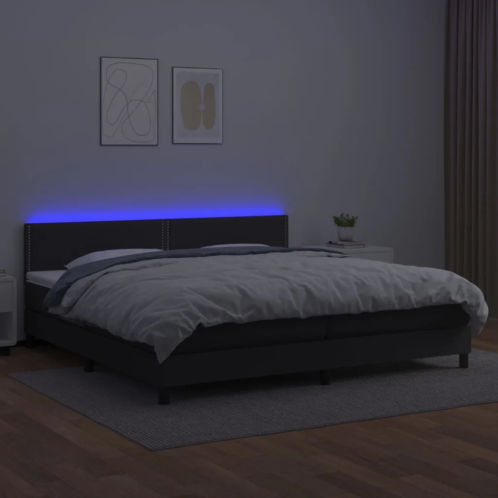 Giroletto a Molle con Materasso e LED Nero 200x200cm Similpelle cod mxl 63775