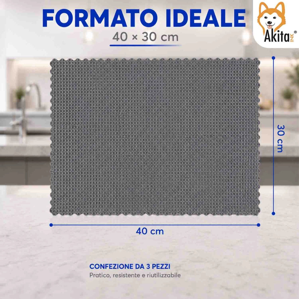 Akitaink 3 Panni in Microfibra Brillastoviglie 40x30 cm