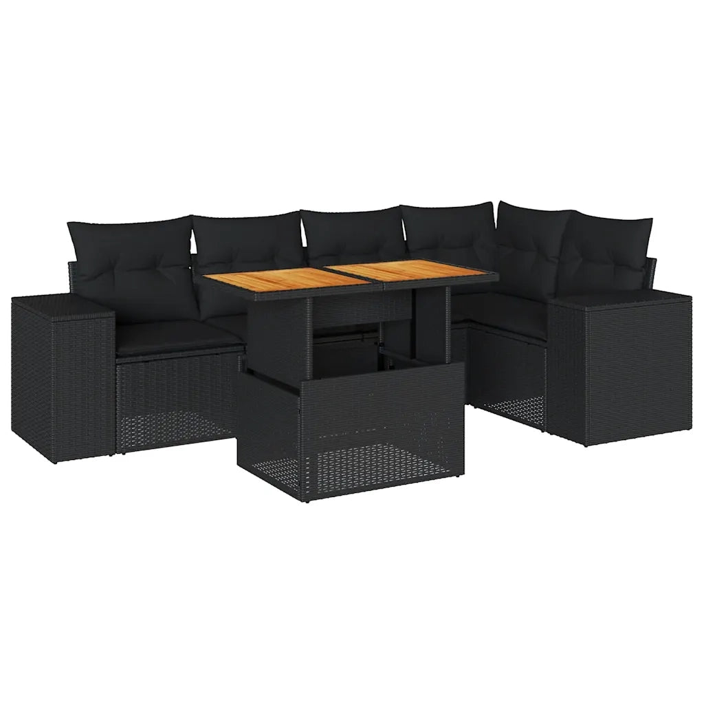 vidaXL Set Divano da Giardino 6 pz con Cuscini Nero in Polyrattan
