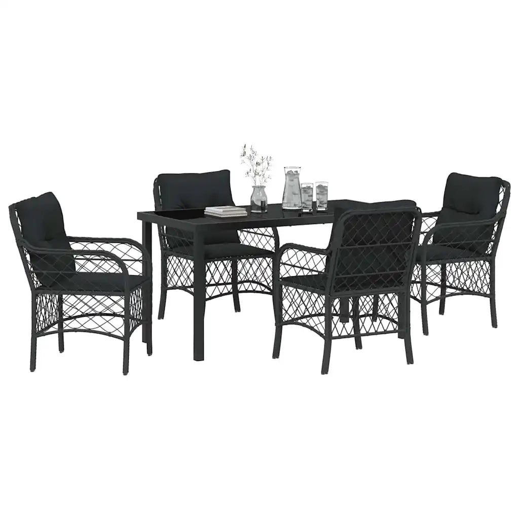 Set da Pranzo per Giardino con cuscino 5 pcs Nero polyrattan 3380206