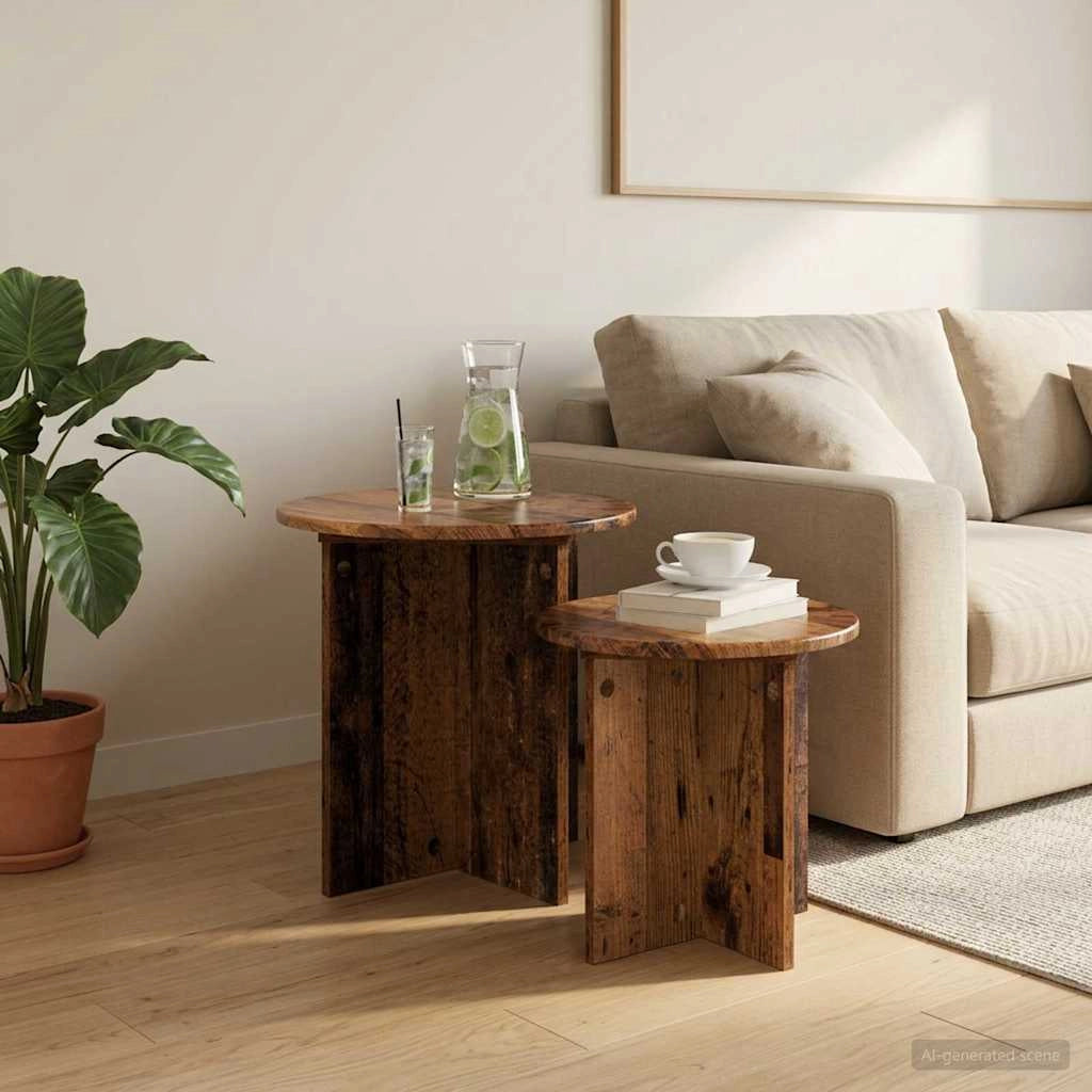 Set tavolini 2 pz Legno antico Ø 45 x 45 cm 8001017