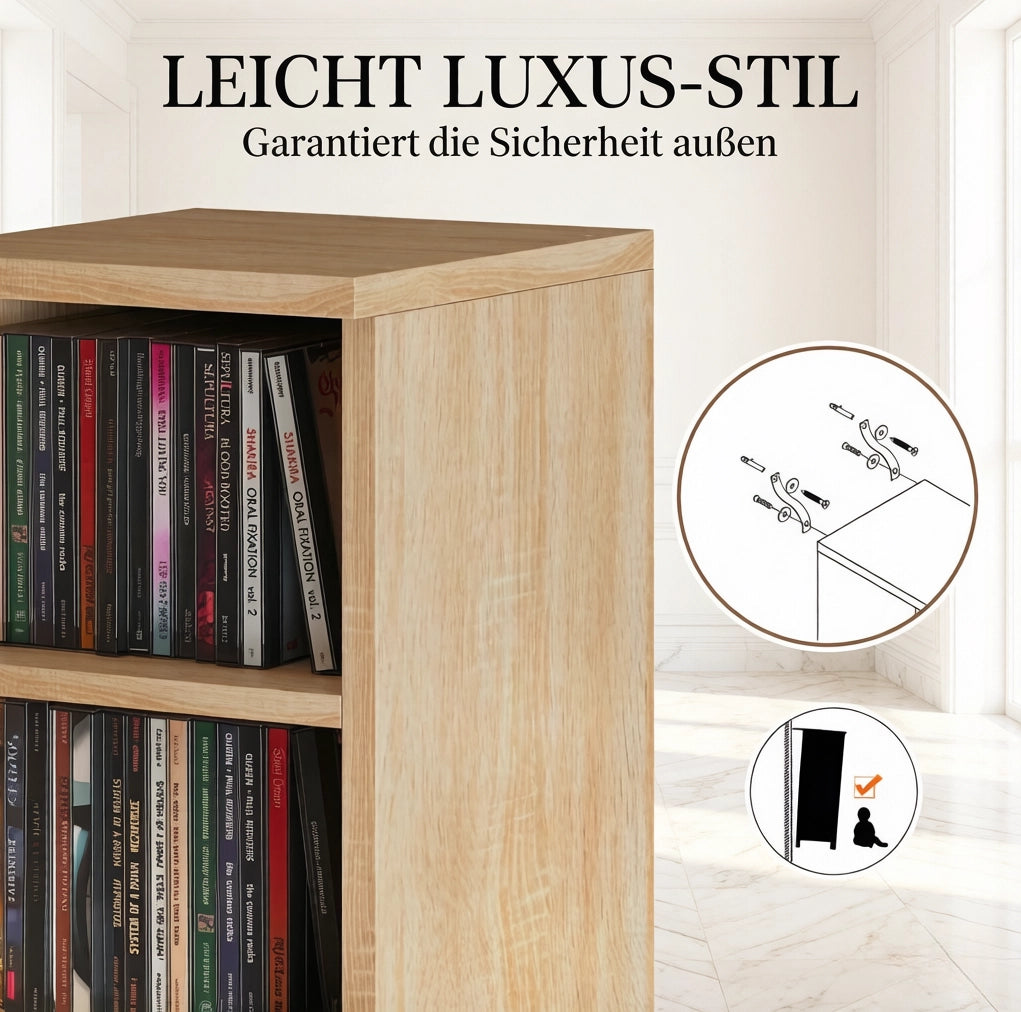 Set 2 colonne porta CD in truciolare rovere, 12 scomparti