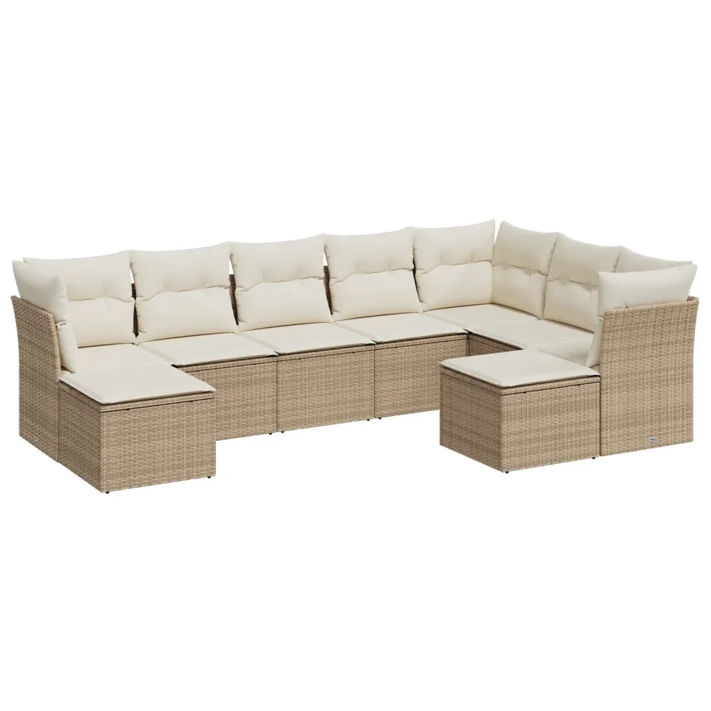 Set Divano da Giardino 9 pz con Cuscini Beige in Polyrattan 3250407