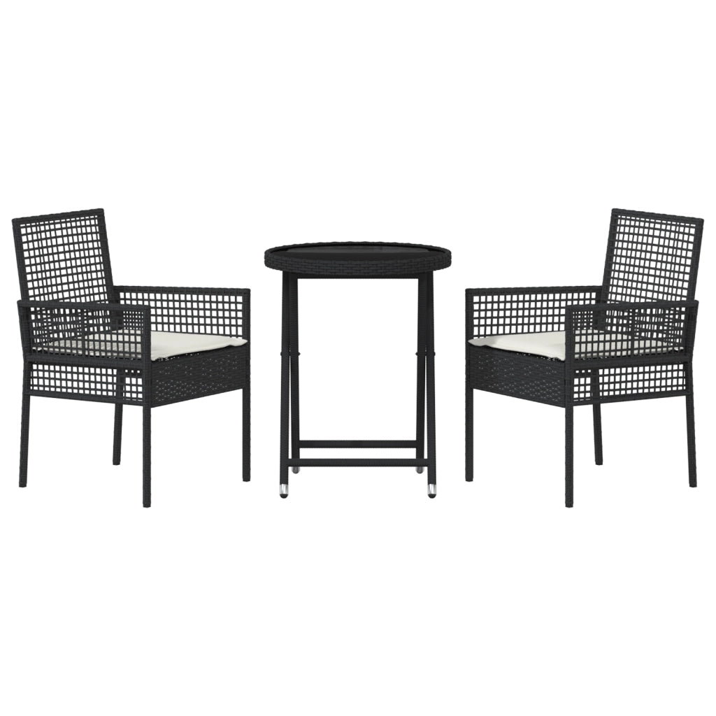 Set Bistro da Giardino 3 Pezzi con Cuscini Rattan Nero