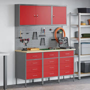 Mobile da lavoro 8 pcs Rosso Legno ingegnerizzato e acciaio 3321435