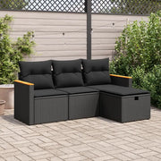 vidaXL Set Divani da Giardino 4 pz con Cuscini Nero in Polyrattan