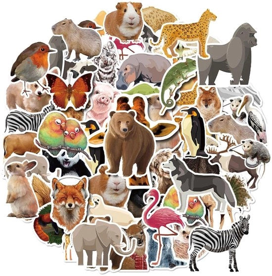 Etichette per decorazione della giardinozoo - 50 pezzi - Impermeabili - Motivi animali realistici - Facili da applicare - Adatte per decorazione DIY - PVC 5-7 cm - Etichette decorativi