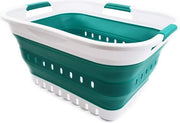 Portatile 30 litri, vasca da bagno pieghevole, organizzatore di spazio, cesta reclinabile, 30 litri, bianco/verde scuro
