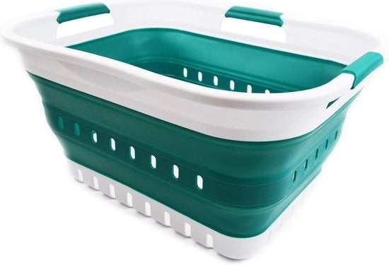 Portatile 30 litri, vasca da bagno pieghevole, organizzatore di spazio, cesta reclinabile, 30 litri, bianco/verde scuro