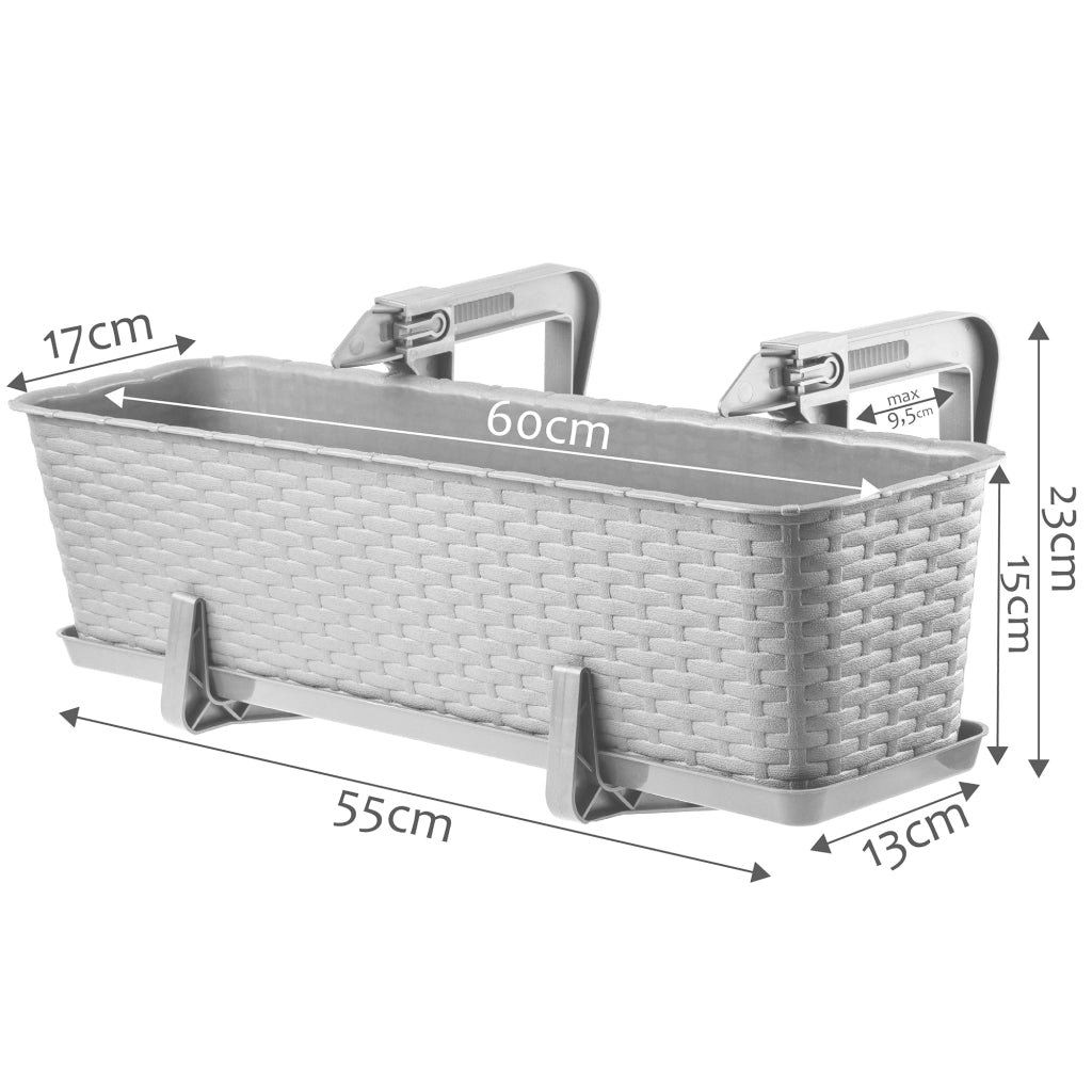 KADAX Fioriera da balcone 60 cm Vaso da fiori Supporto per vaso da fiori Maniglie Balcone