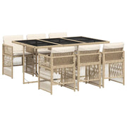 Set da Pranzo da Giardino 7 pz | Set Salotto da Giardino con Cuscini Beige in Polyrattan