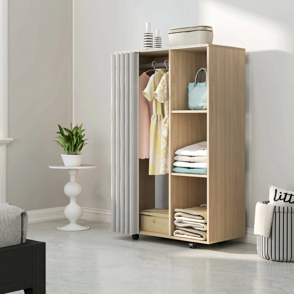 Armadio mobile con ruote ¨C zephmum ¨C effetto legno naturale 80x40x128 cm