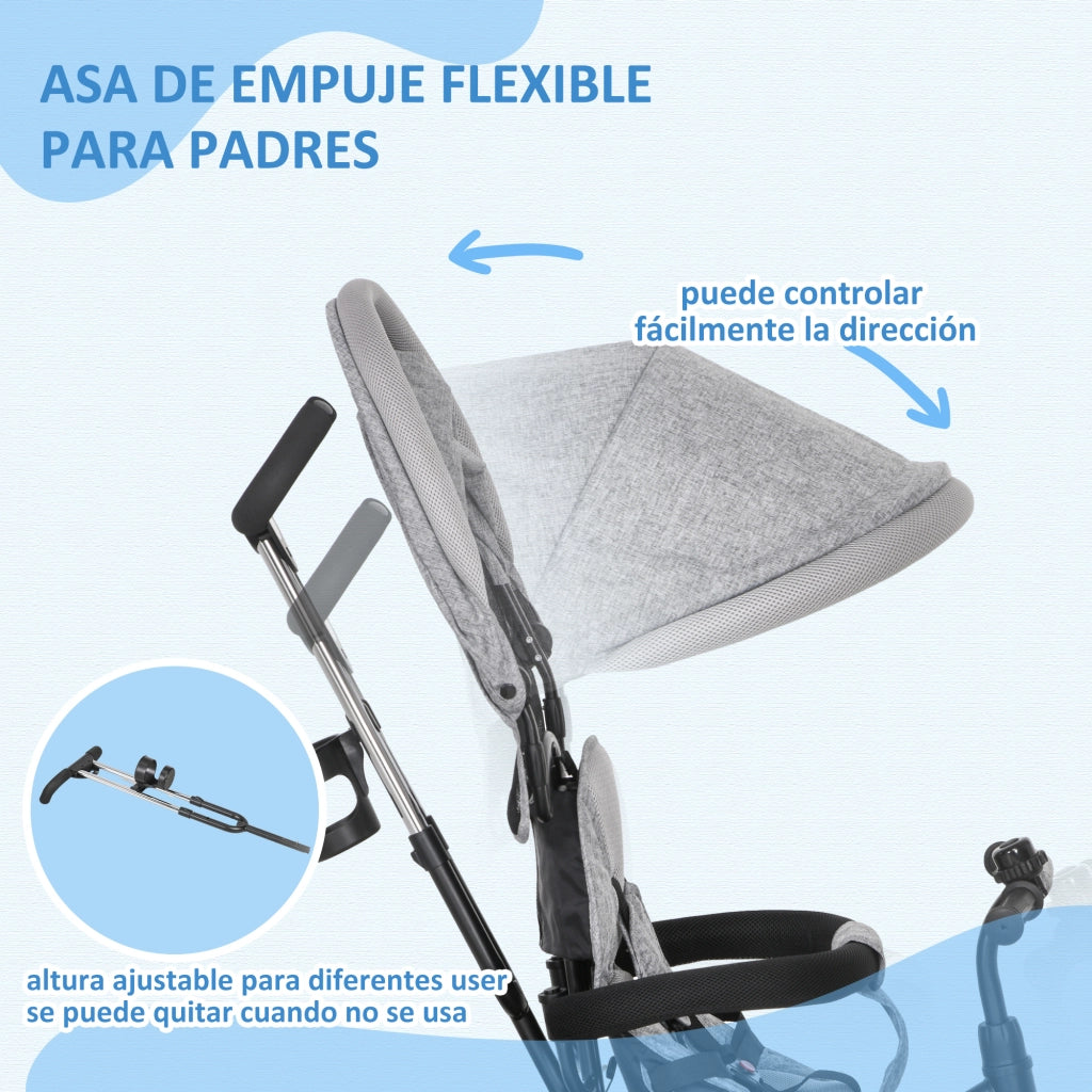 Triciclo per Bambini con Toldo e Cinturino di Sicurezza ¨C zephmum ¨C Grigio