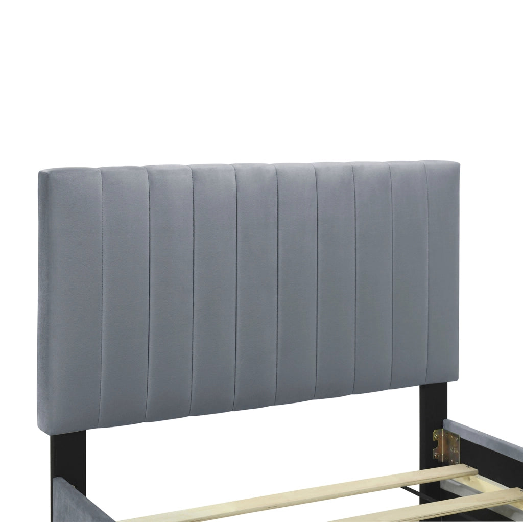 Letto singolo imbottito con letto estraibile 90x190 cm in MDF; metallo e velluto grigio